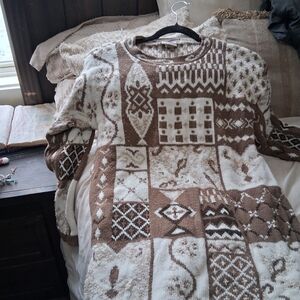 Brown and White Patterned Sweater